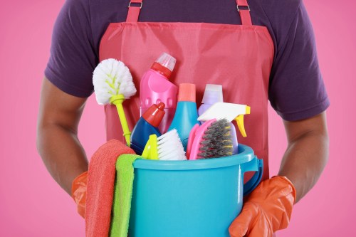 Commercial cleaning team maintaining a professional office lobby