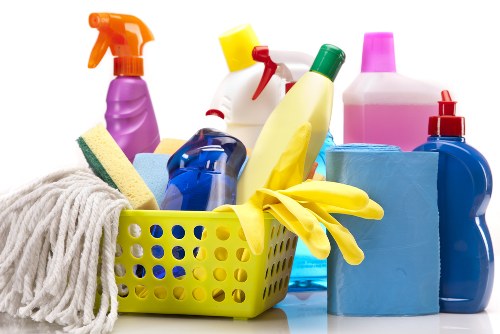 Domestic cleaning supplies arranged for home care
