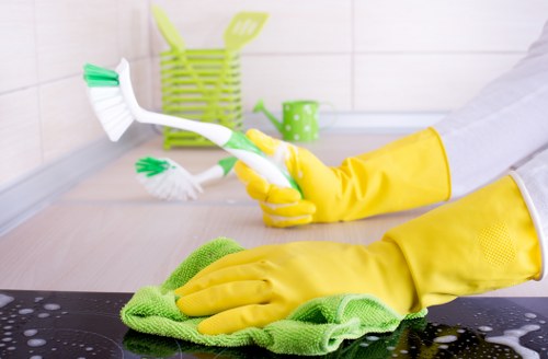 Eco-friendly commercial cleaning equipment in a modern workplace